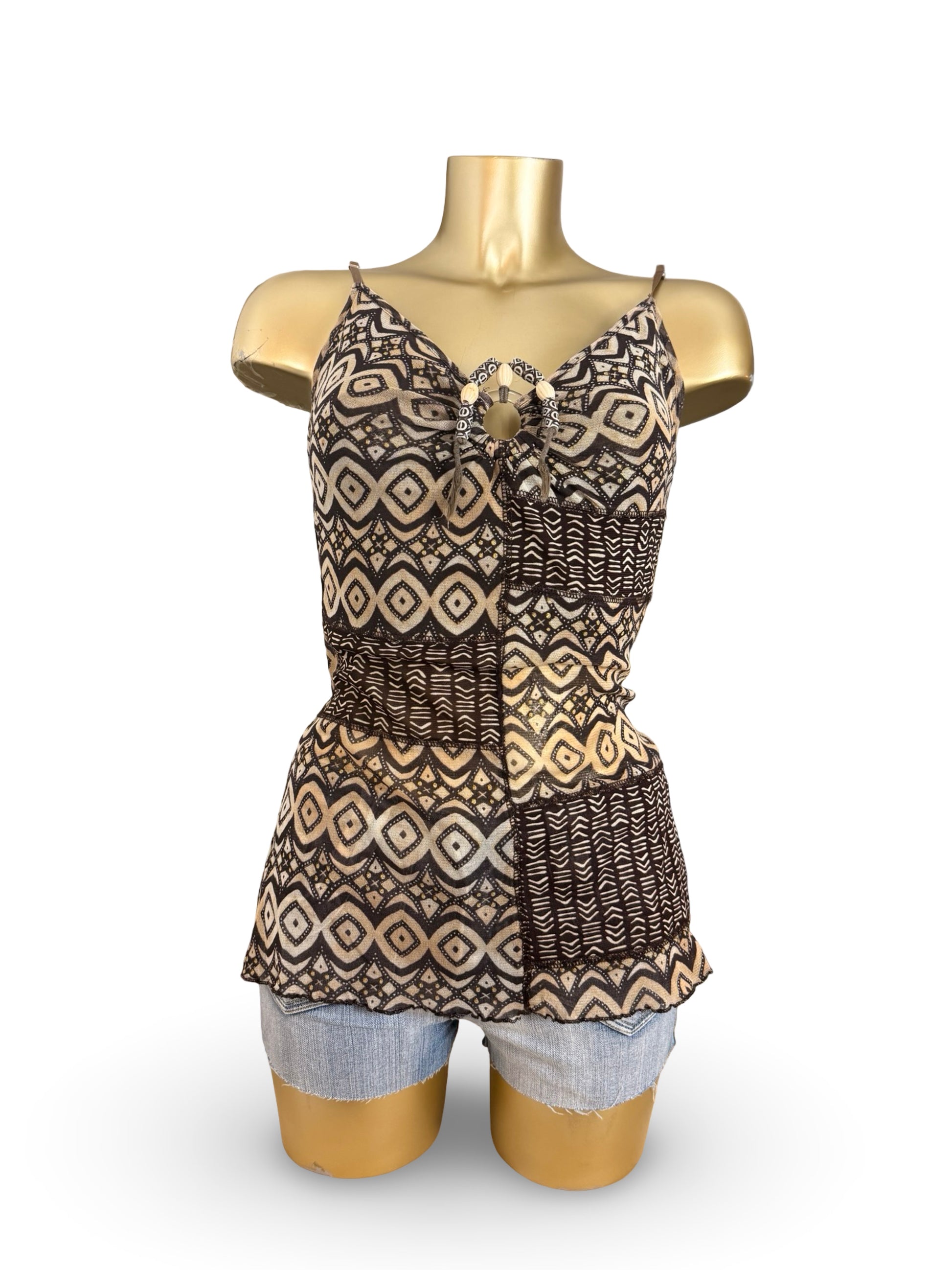Brown graphic mesh lined cami top (M/L)