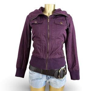 Purple zip up high neck biker jacket (S)