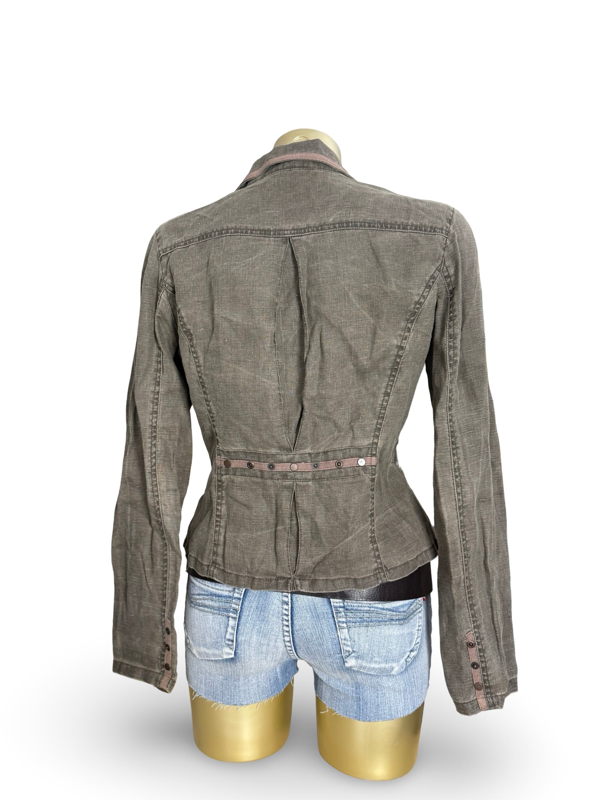 Khaki 100% linen blazer jacket (L)