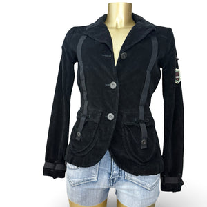 Black velvet ribbed biker jacket (S)