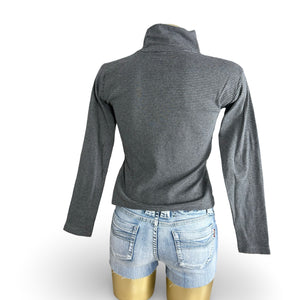 Grey striped cotton turtleneck long sleeves top (S)