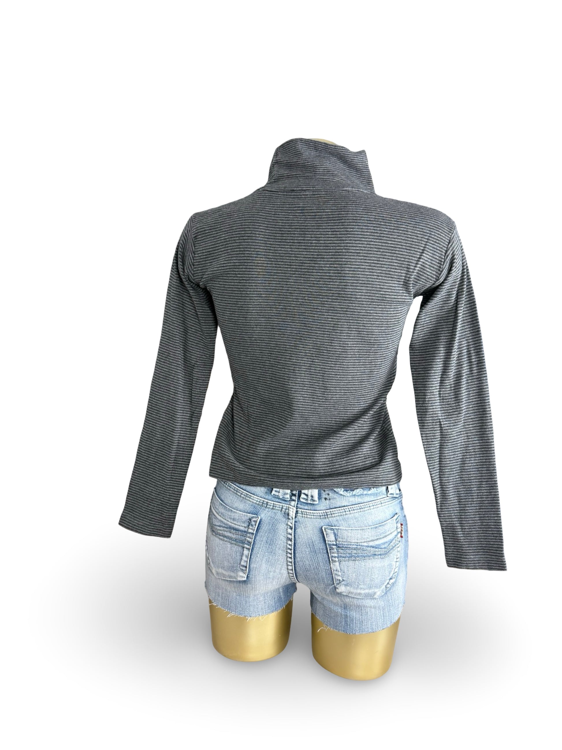 Grey striped cotton turtleneck long sleeves top (S)