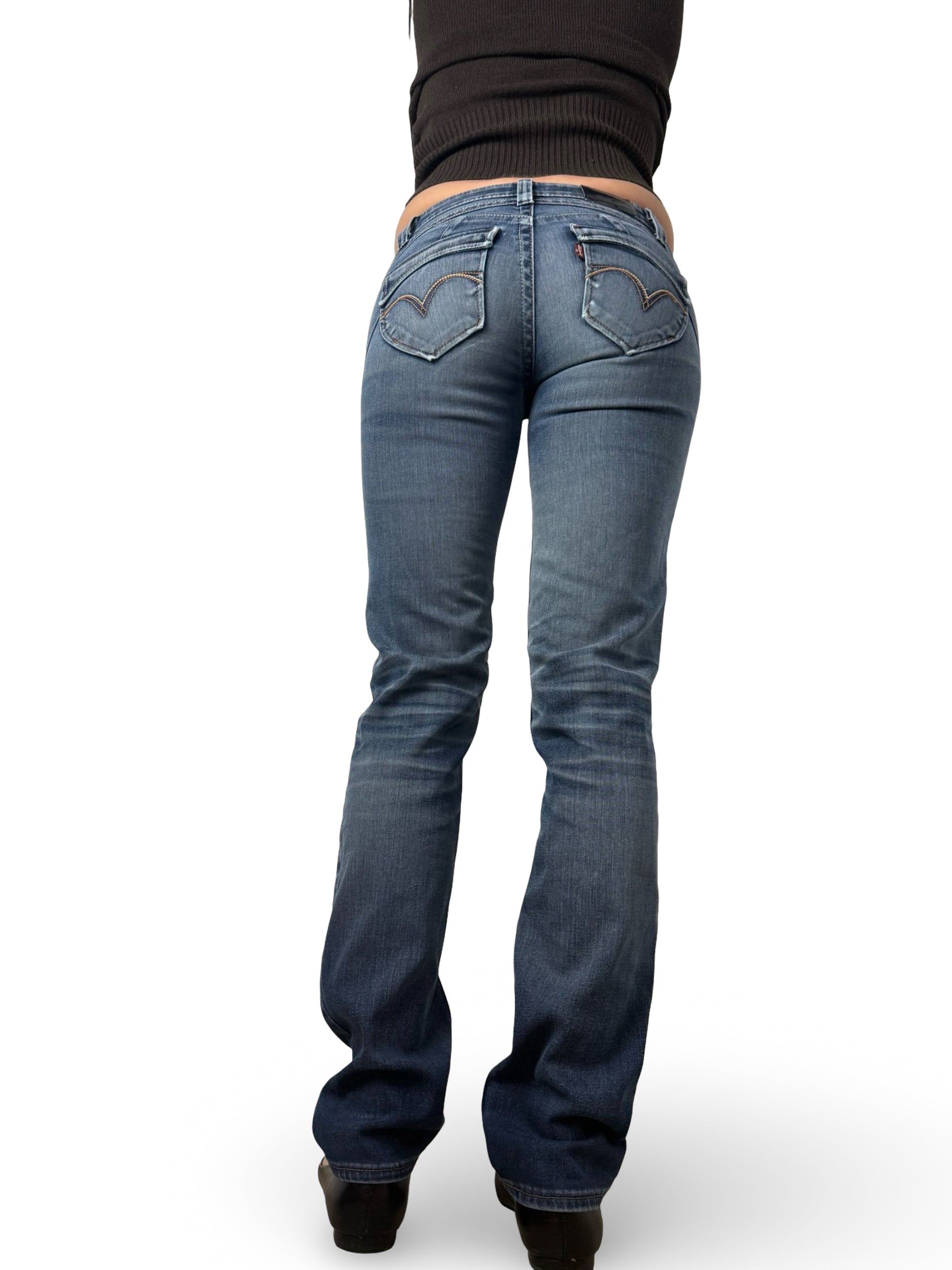 Navy blue low rise straight legs pants (S)