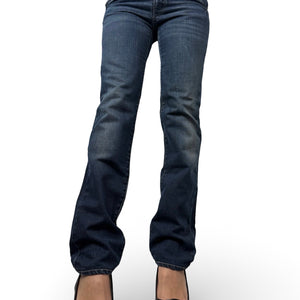 Navy blue low rise straight legs denim pants (S)