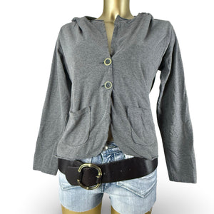 Grey 100% cotton buttons up hooded jacket (S/M)