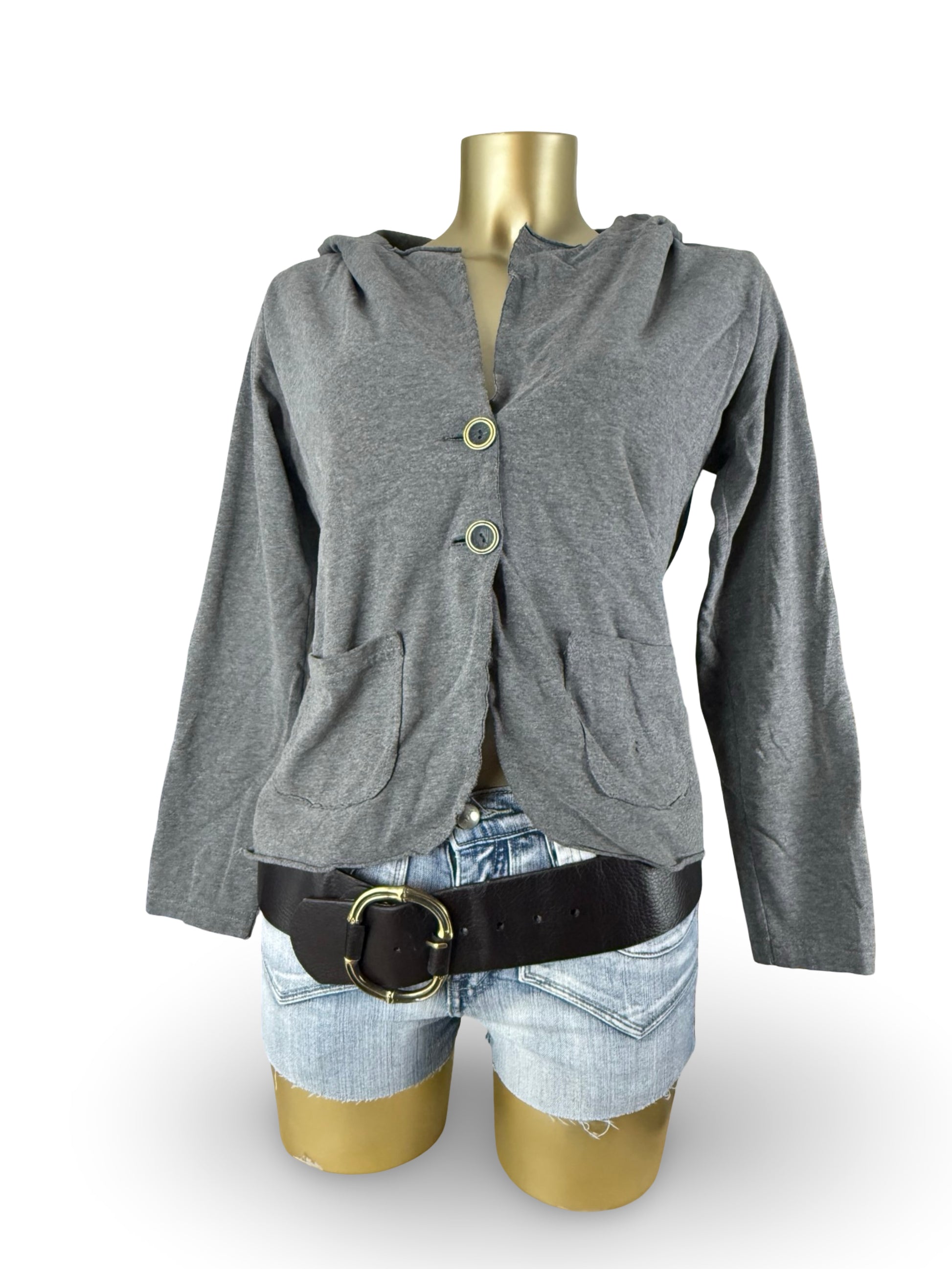 Grey 100% cotton buttons up hooded jacket (S/M)