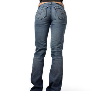 Navy blue low rise straight legs pants (S)