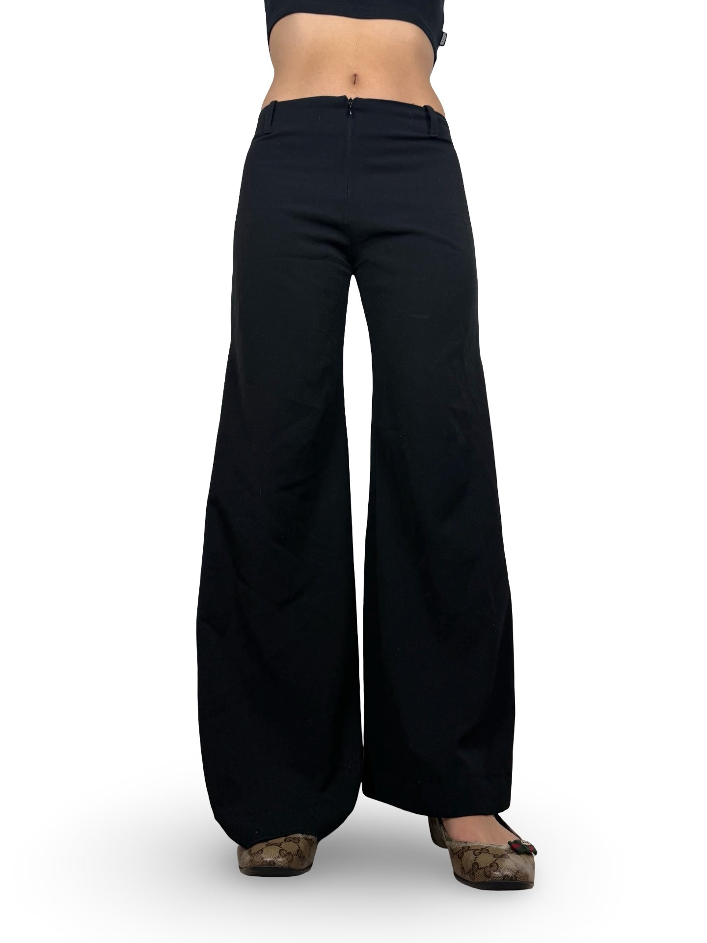 Black low waist office baggy flared pants (S/M)