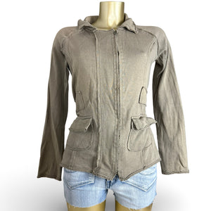 Khaki zip up 100% cotton sweatshirt jacket (L)