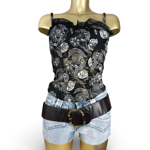 Black mesh graphic corset top (M)