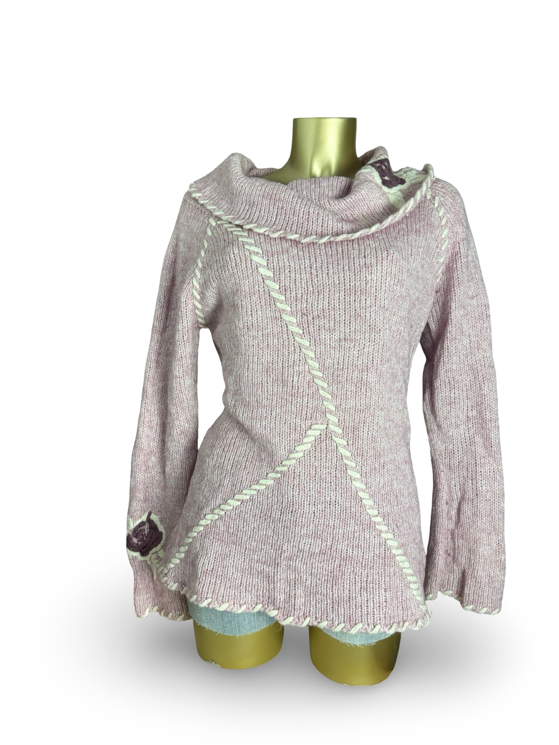 Pink floral wool turtleneck knit jumper (XL)