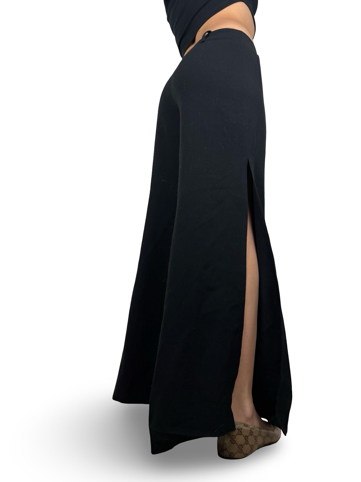 Black low waist office baggy flared pants (S/M)