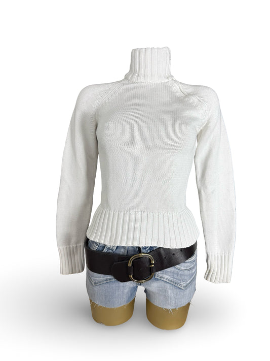 White zip up high neck cotton jumper (S/M)