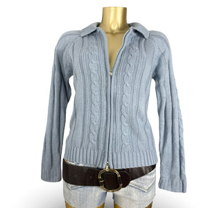 Baby blue zip up wool cardigan jumper (S/M)