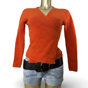 Orange knitted tie up cardigan jumper (S)