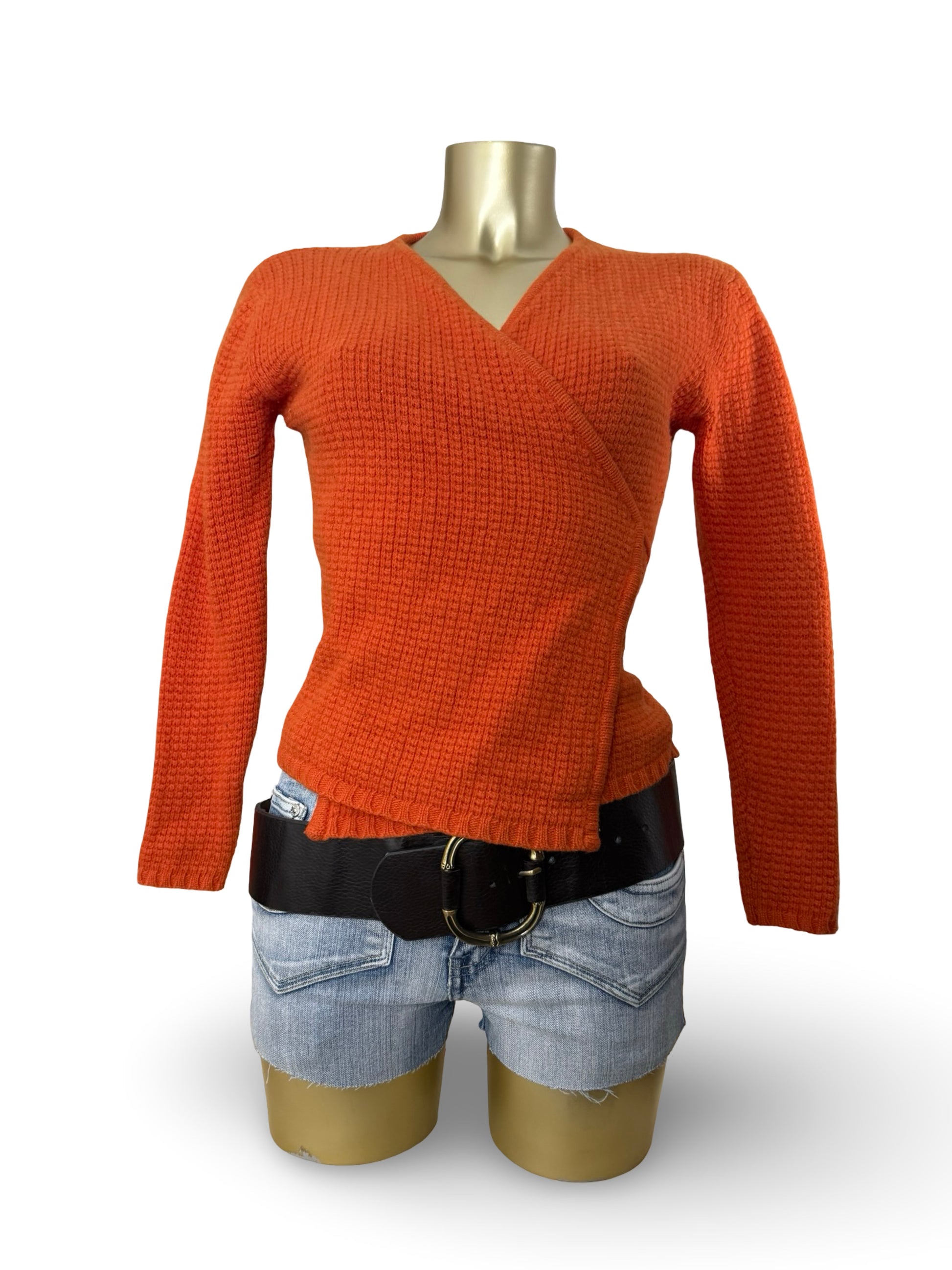 Orange knitted tie up cardigan jumper (S)