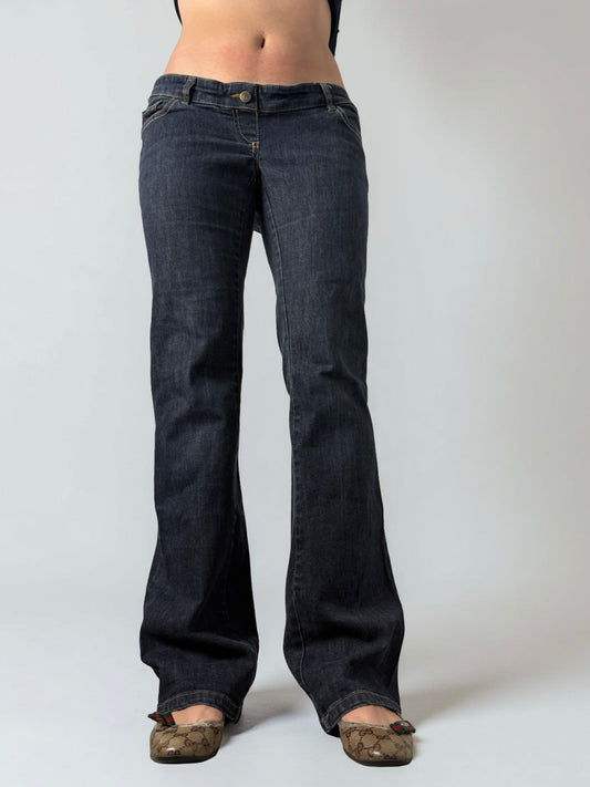 Navy blue extra low rise flared pants (L/XL)