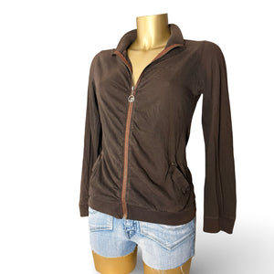 Brown ruched 100% cotton zip up sweatshirt (M/L)