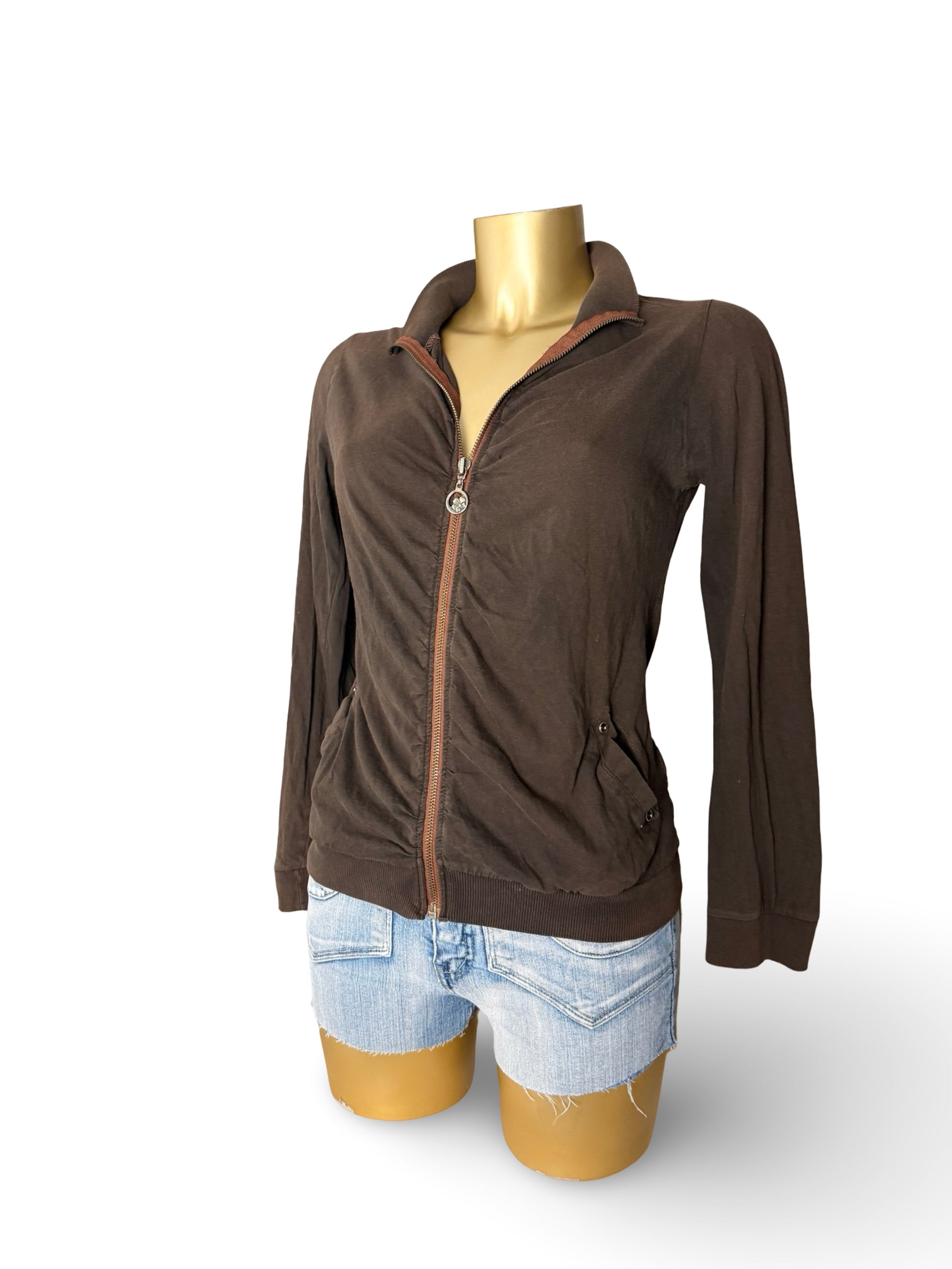 Brown ruched 100% cotton zip up sweatshirt (M/L)