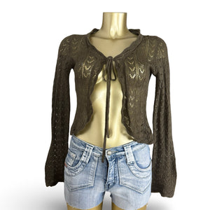 Khaki crochet bolero jumper (S)