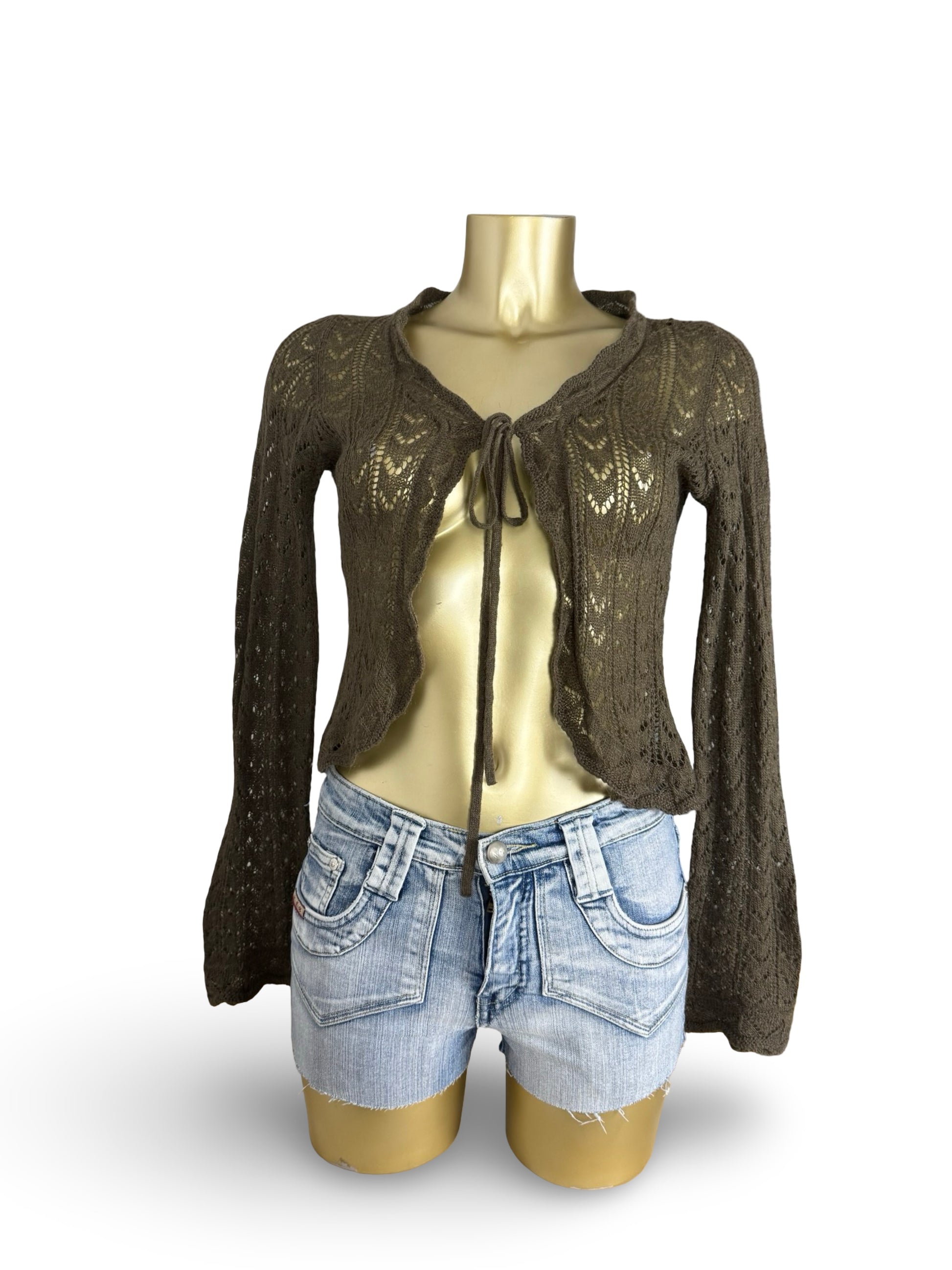 Khaki crochet bolero jumper (S)