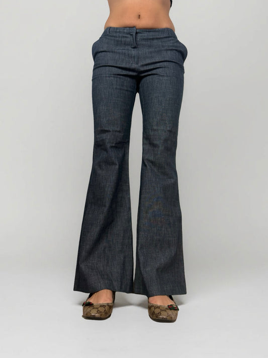 Navy denim low rise flare pants (S/M)