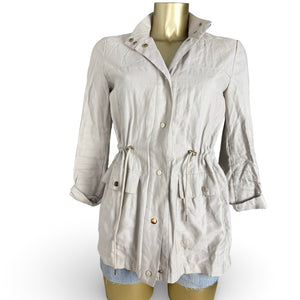 Beige zip up tie up trench jacket (XS)