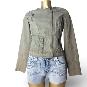 Khaki 100% cotton zip up biker jacket (S/M)