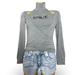 Grey 2 in 1 cotton long sleeves top (S)