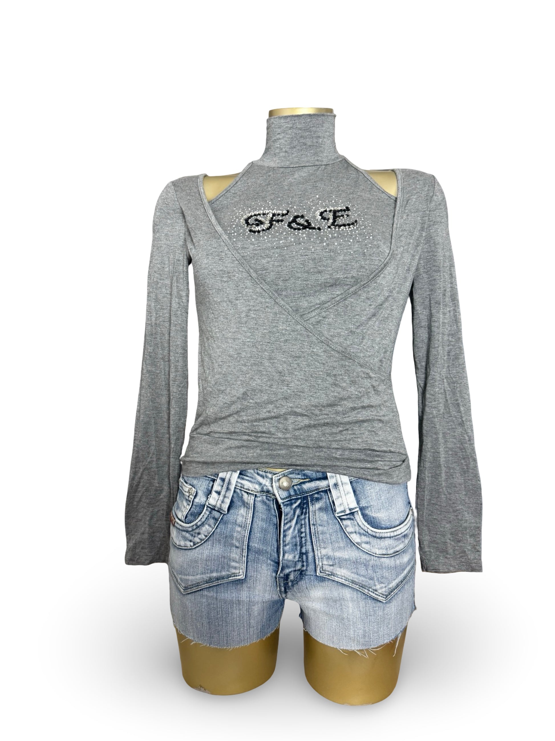 Grey 2 in 1 cotton long sleeves top (S)