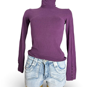 Purple 100% cotton turtleneck long sleeves top (S)