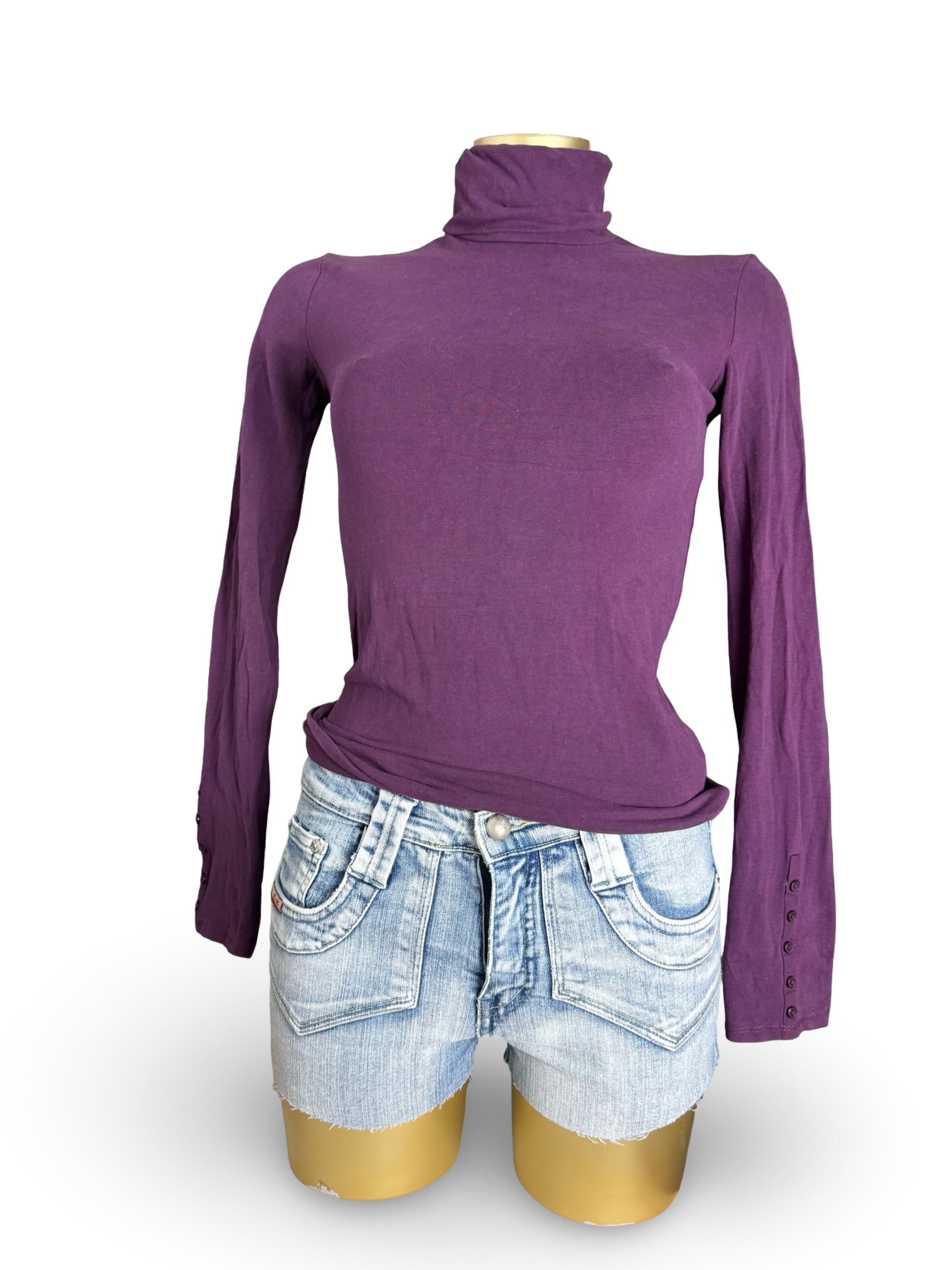 Purple 100% cotton turtleneck long sleeves top (S)