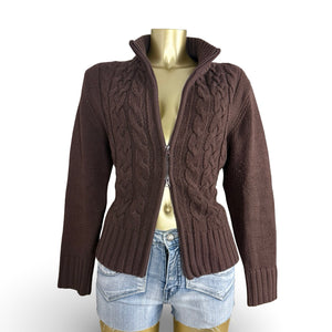 Brown zip up cardigan jumper (L)