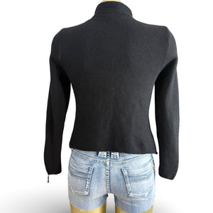 Black zip up bi fabric wool knitted biker jacket (S)