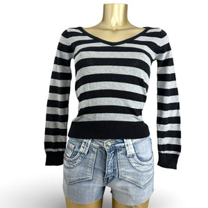 Black & grey V neck tight fit jumper (XS)