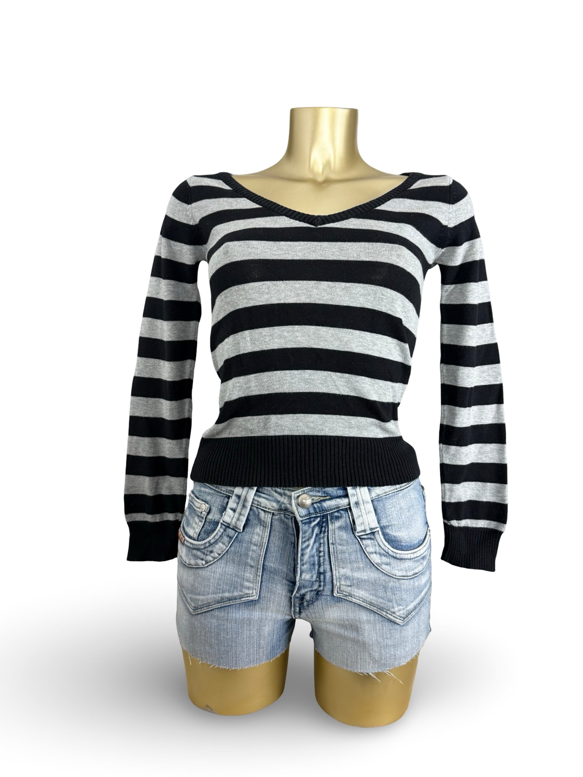 Black & grey V neck tight fit jumper (XS)