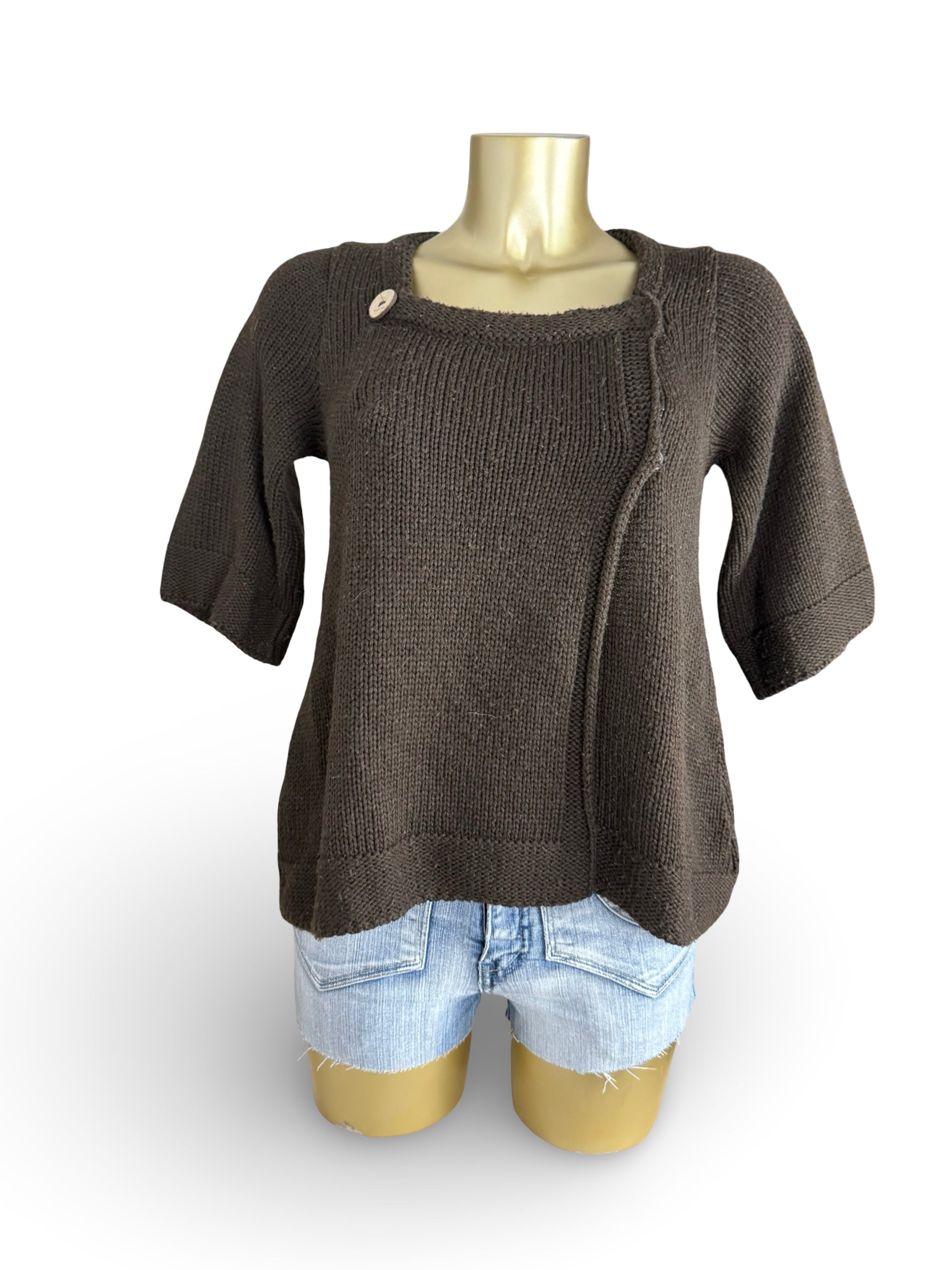 Khaki square neck cardigan jumper (S)