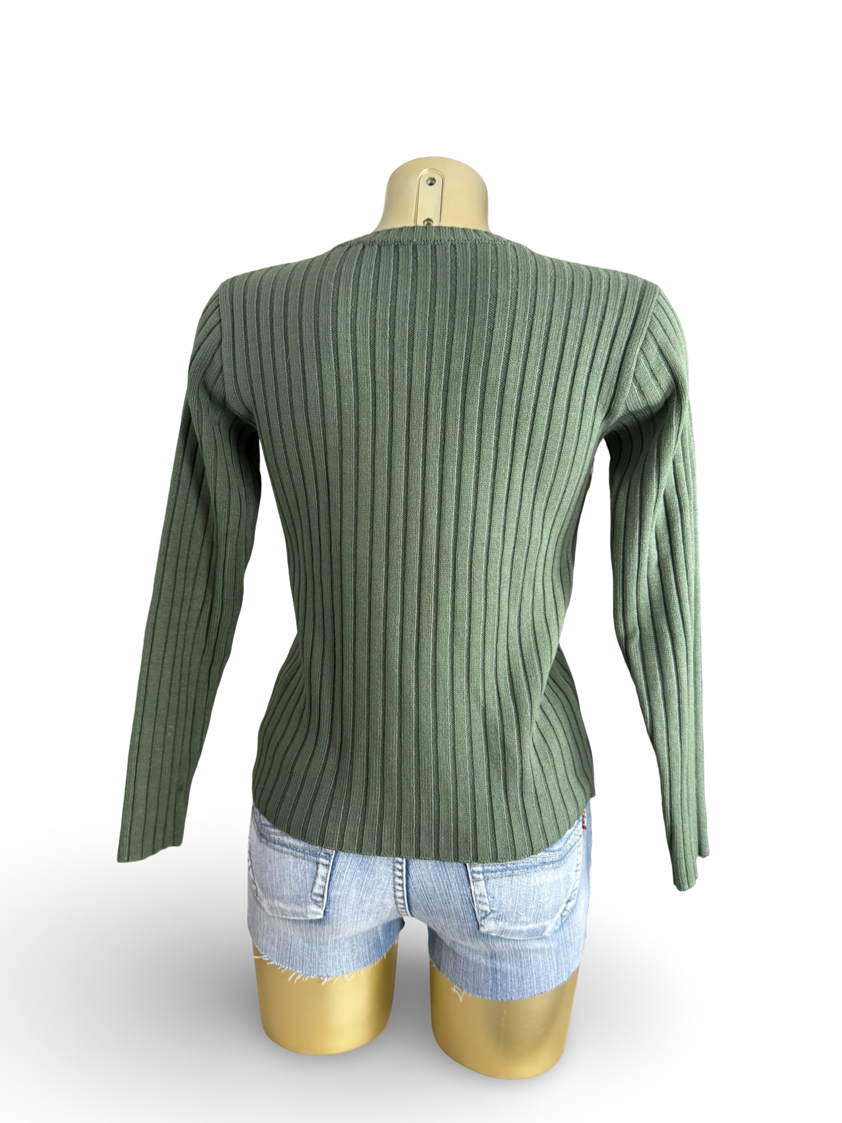 Khaki ribbed V neck jumper (S/M)