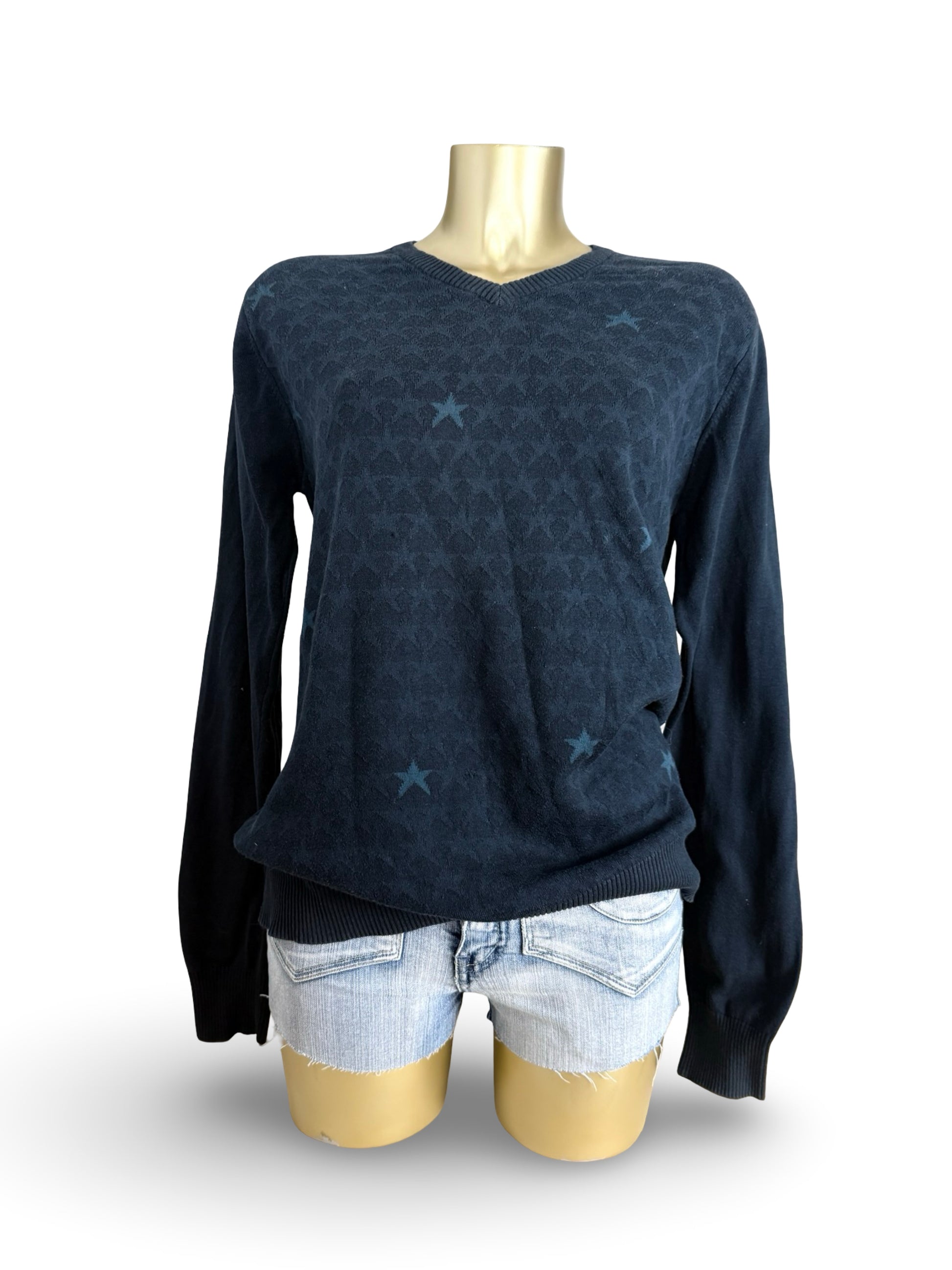 Navy stars print V neck jumper (XL)