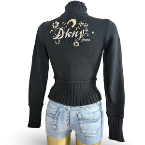 Black embroidered zip up jumper (S/M)
