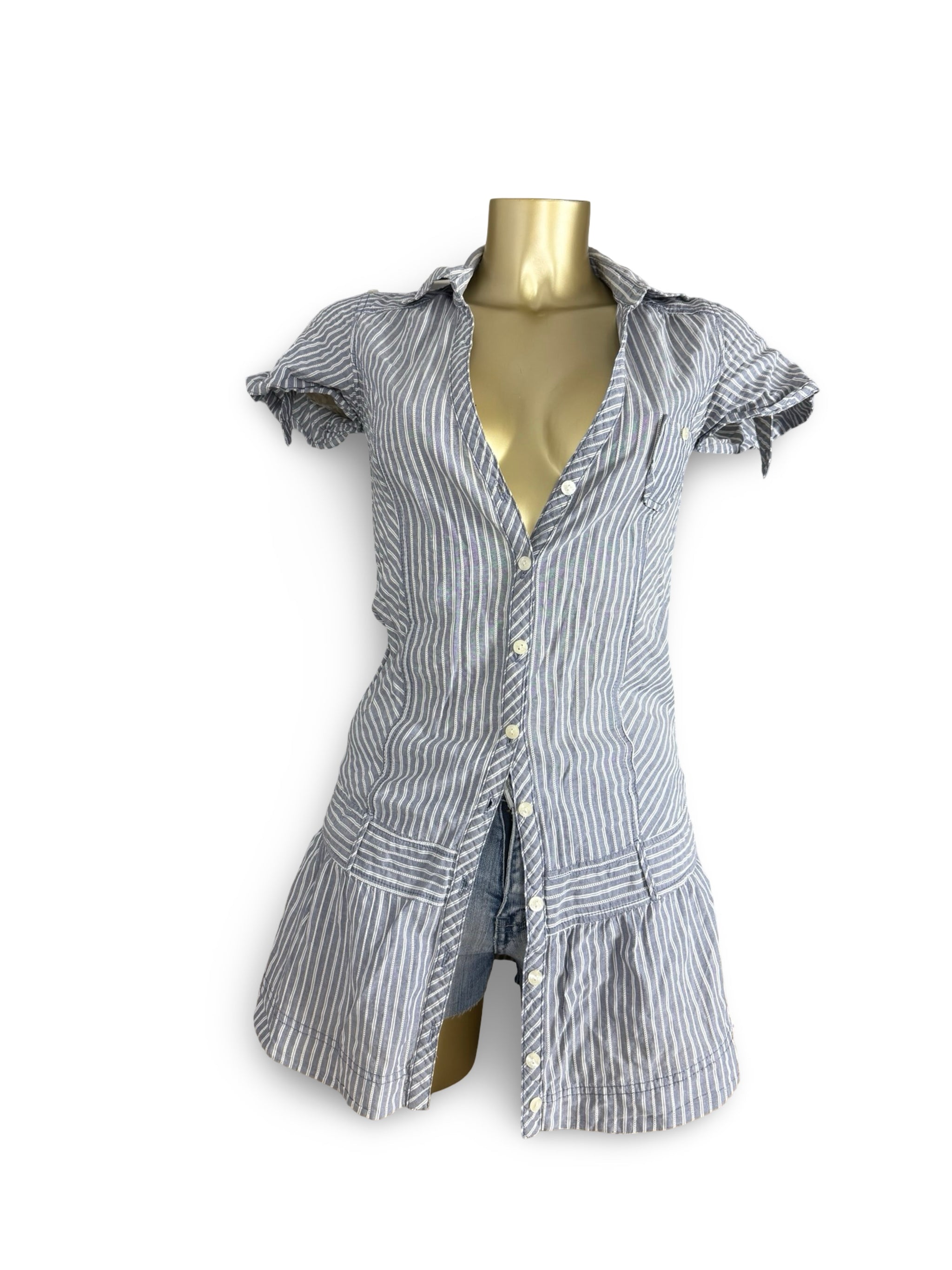 Grey striped cotton mini dress (S)