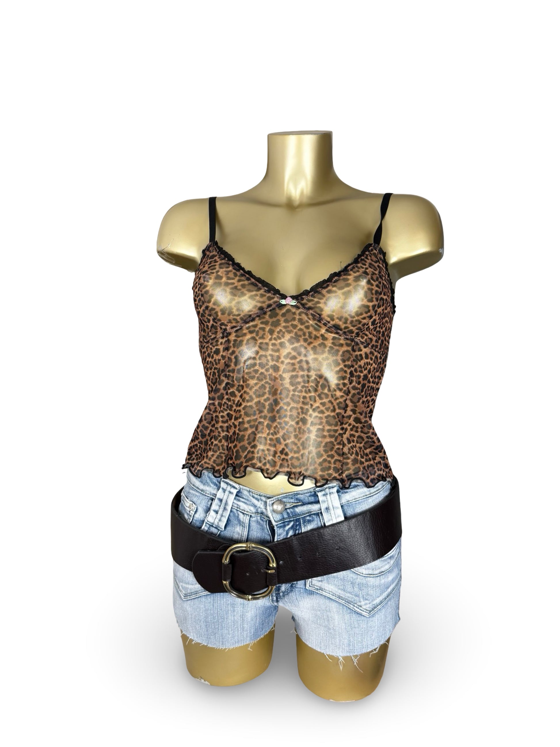 Brown animal print mesh top (L)