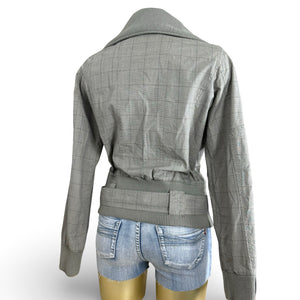 Beige check print zip up biker jacket (M/L)