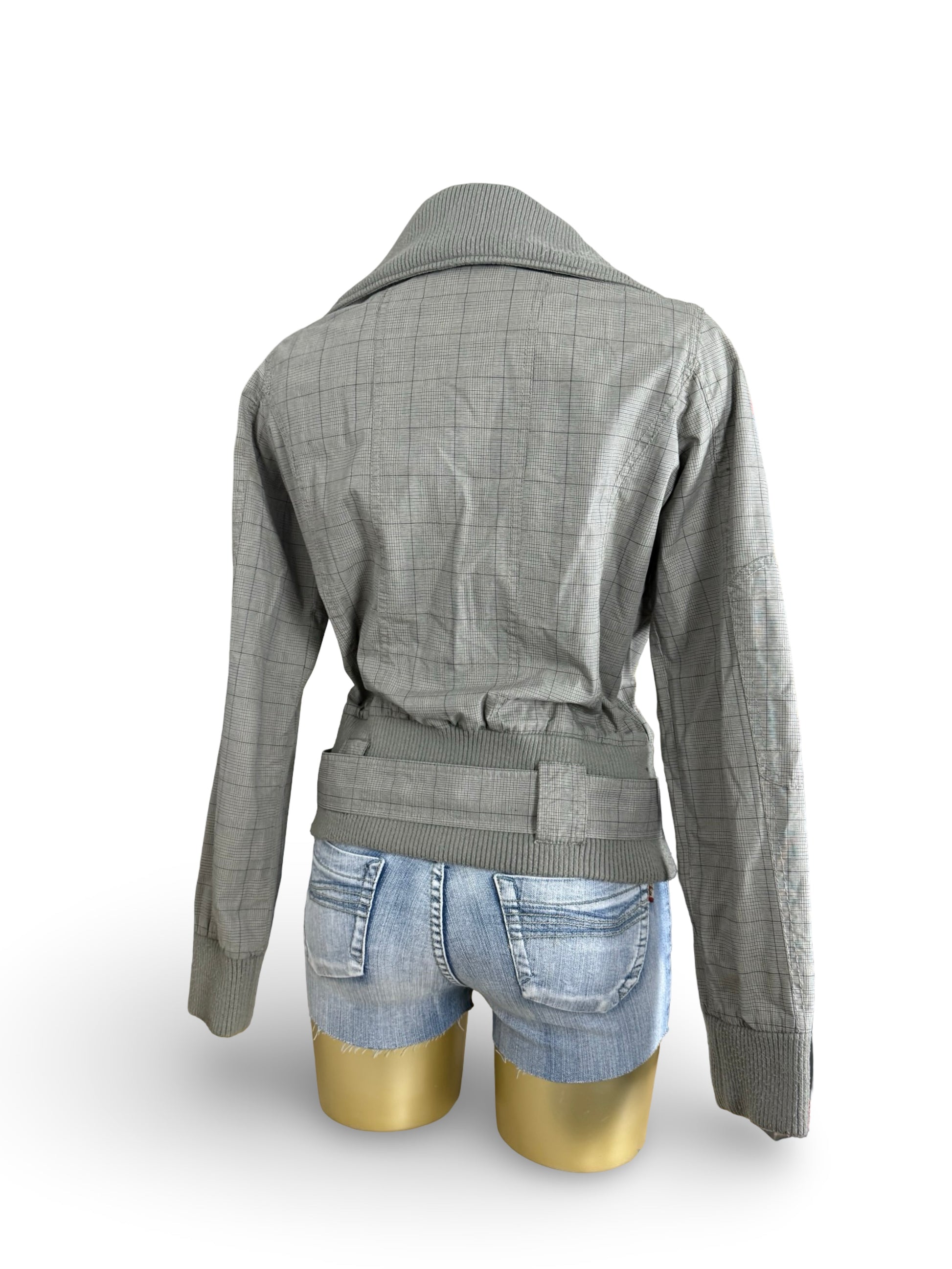 Beige check print zip up biker jacket (M/L)