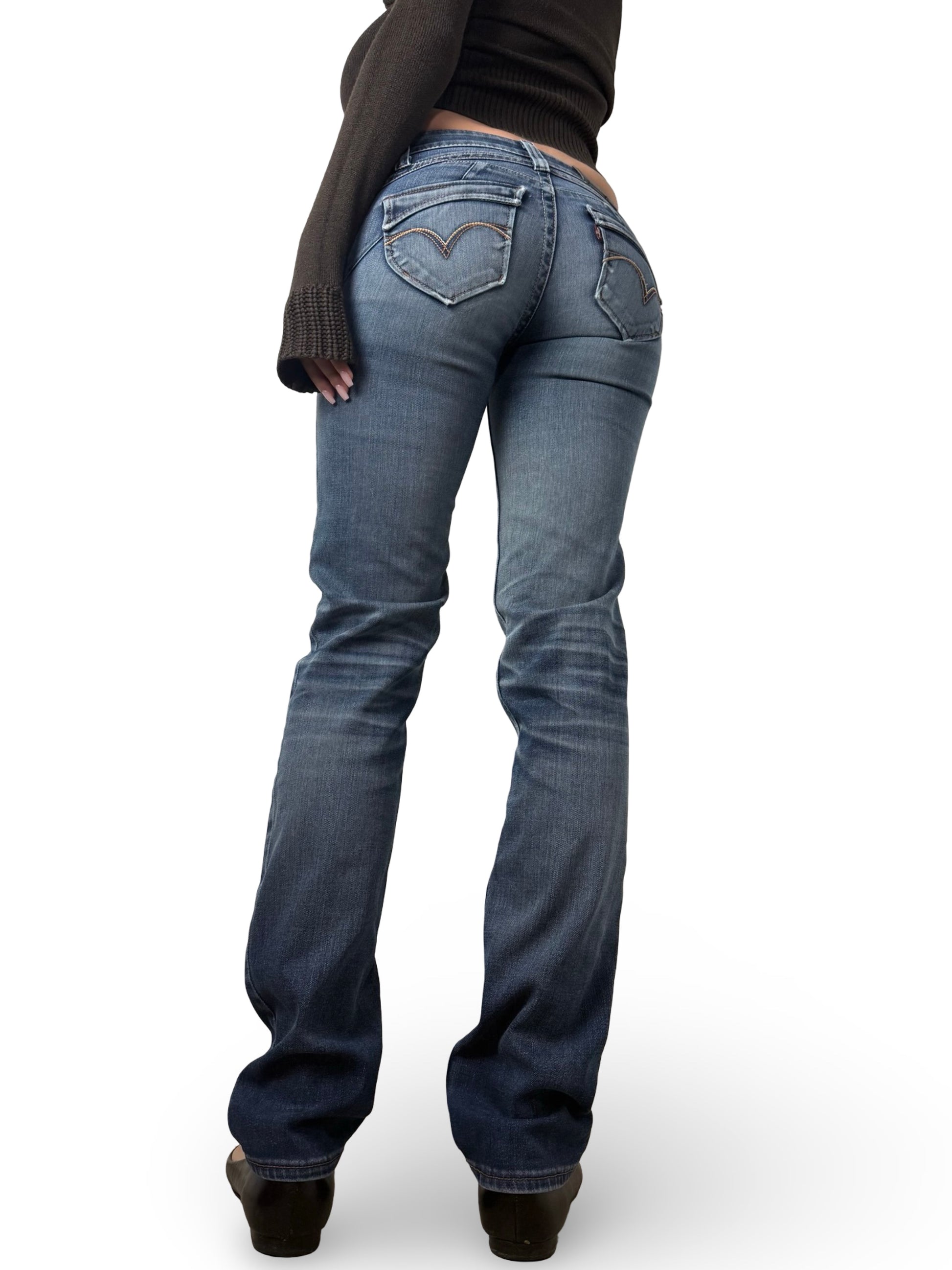 Navy blue low rise straight legs pants (S)