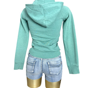 Blue cotton zip up tight fit hoodie (XS)