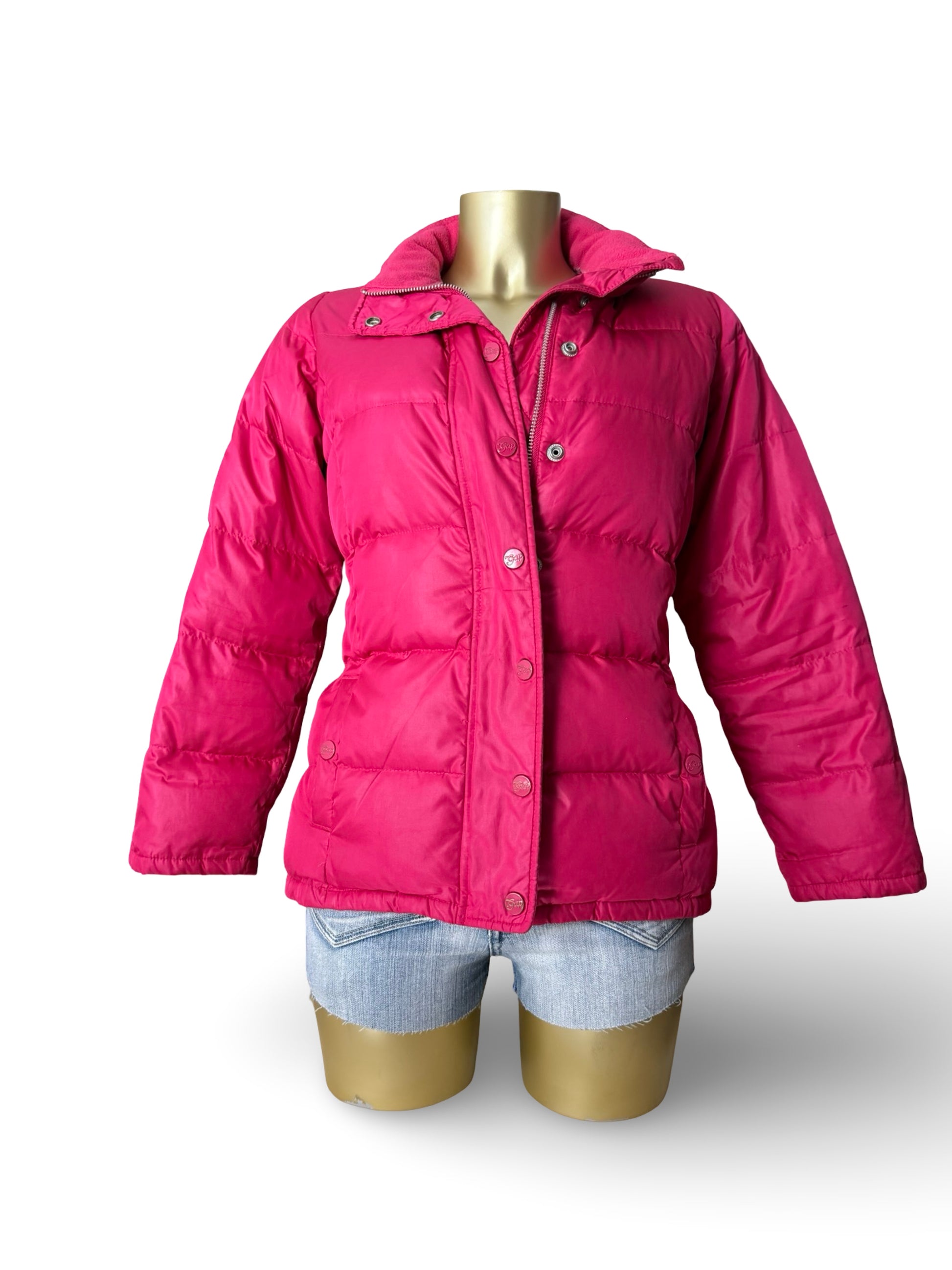 Pink zip up puffer jacket (S/M)