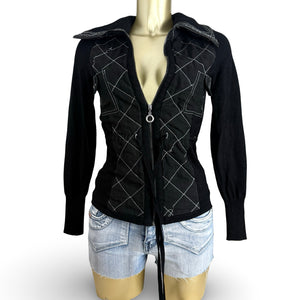 Black cotton zip up tight fit jacket (XS)