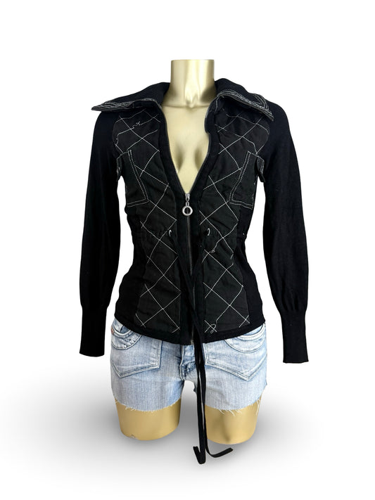 Black cotton zip up tight fit jacket (XS)
