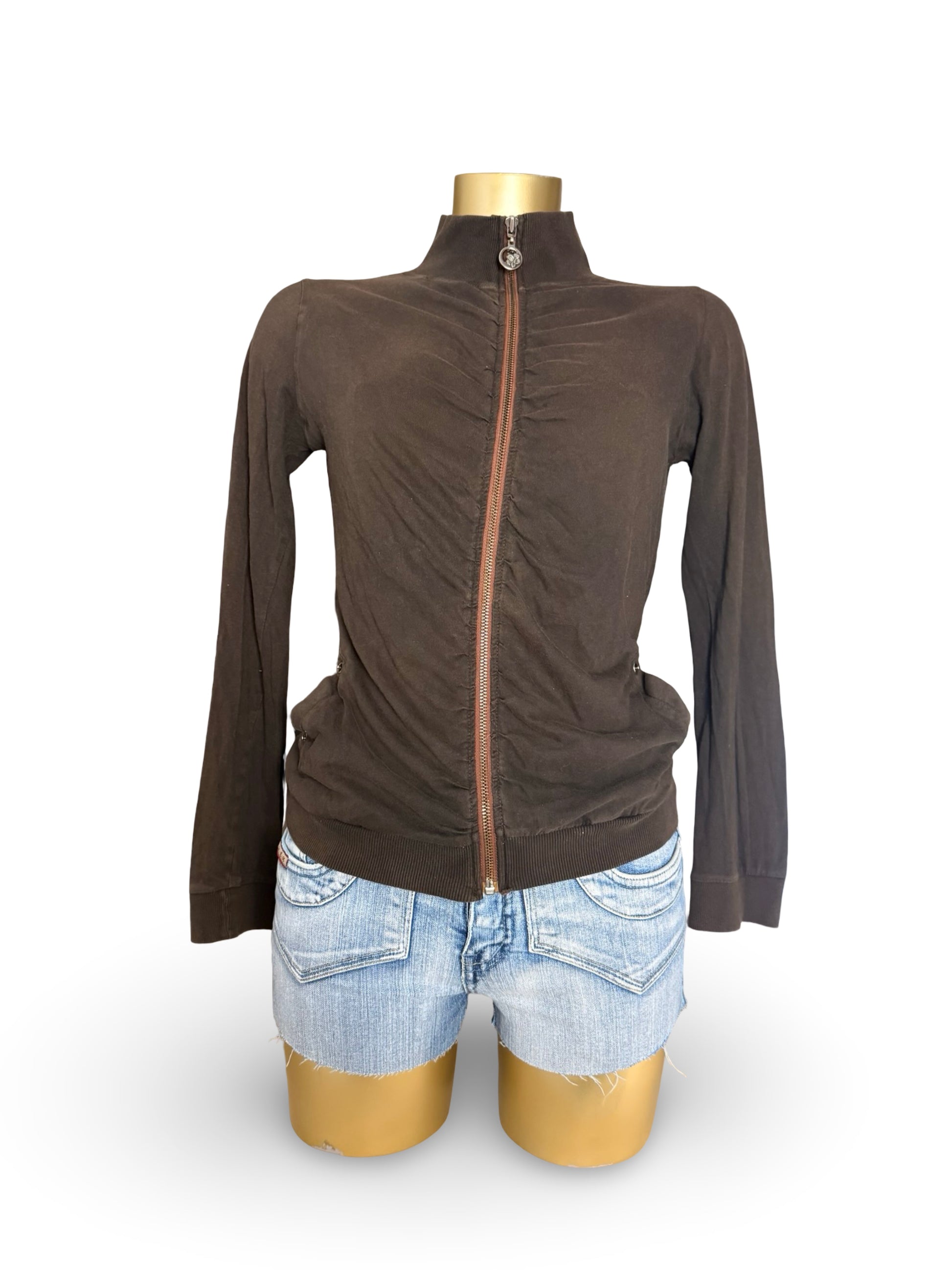 Brown ruched 100% cotton zip up sweatshirt (M/L)